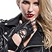 MATSU Women's Nappa Leather Steampunk Cosplay Gloves Luxury Handsewn Fingerless Cover with Lace M9223 (Large, black)