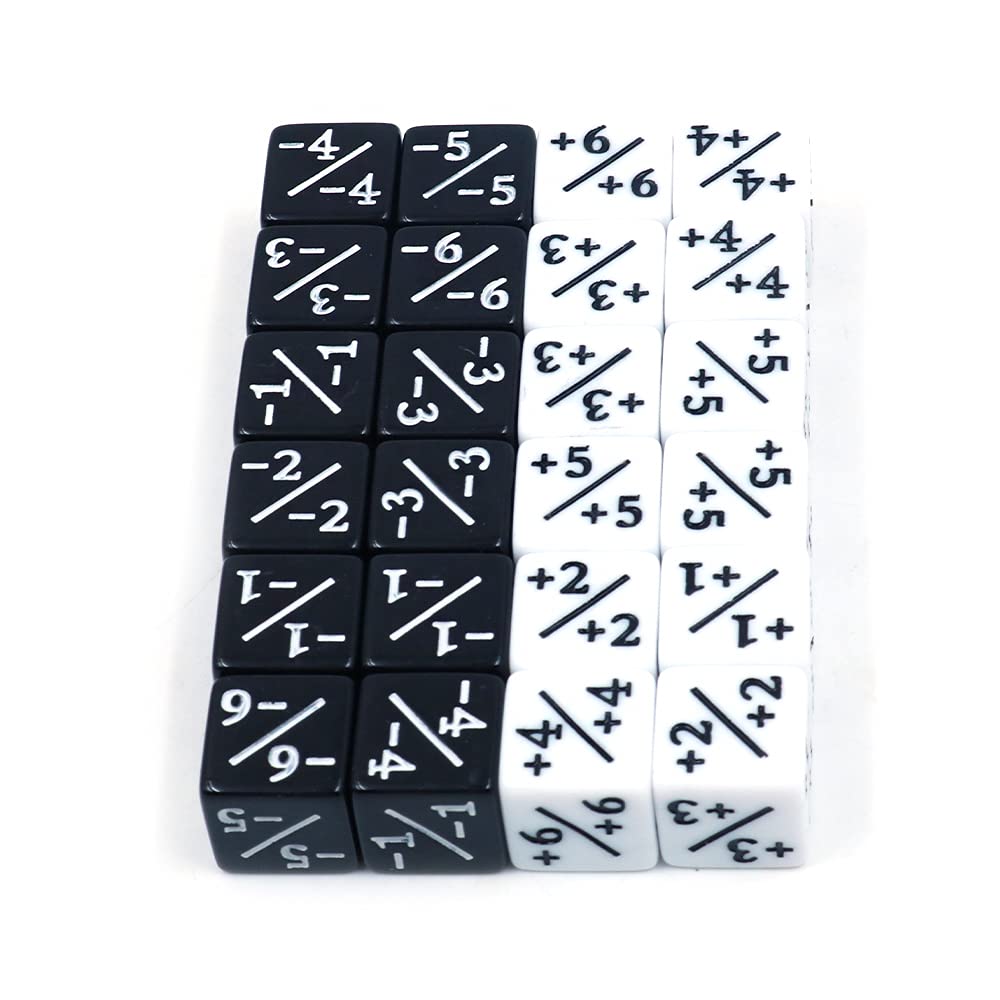 DollaTek Counters D6 Dice 12X White +1/+1 & 12X Black -1/-1 for CCG MTG Magic The Gathering Card Games 12 PCS Token & Loyalty Dice 24 PCS with Bag