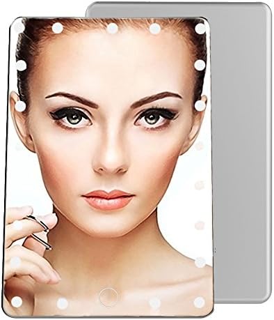 WEMOSI Lighted Vanity Mirror - 21 LED Lights with Smart Touch Screen - USB Charging Portable Leather Cover - Adjustable Brightness Mirror for Makeup Countertop Travel Bathroom