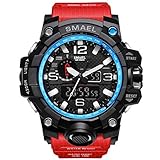 SMAEL Men's Sports Analog Quartz Watch Dual Display Waterproof Digital Watches with LED Backlight relogio masculino (Red Black)