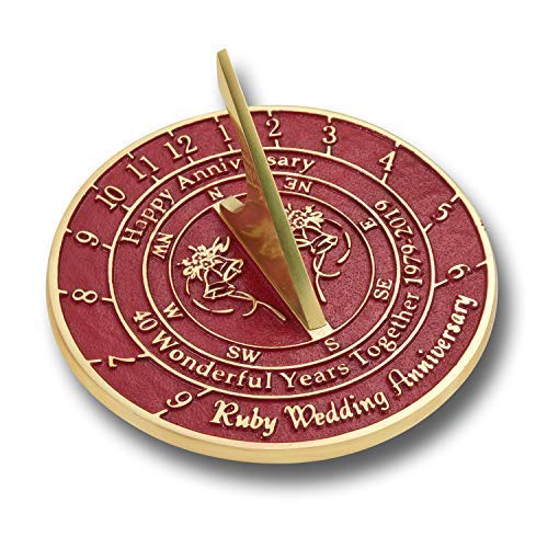 The Metal Foundry Personalized 40th Ruby Wedding Anniversary Large Sundial Gift Idea is A Great Present for Him, for Her Or for A Couple to Celebrate 40 Years of Marriage