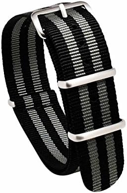 20mm James Bond 5-Stripe Black & Grey NATO Strap with Brushed Stainless Steel Buckles