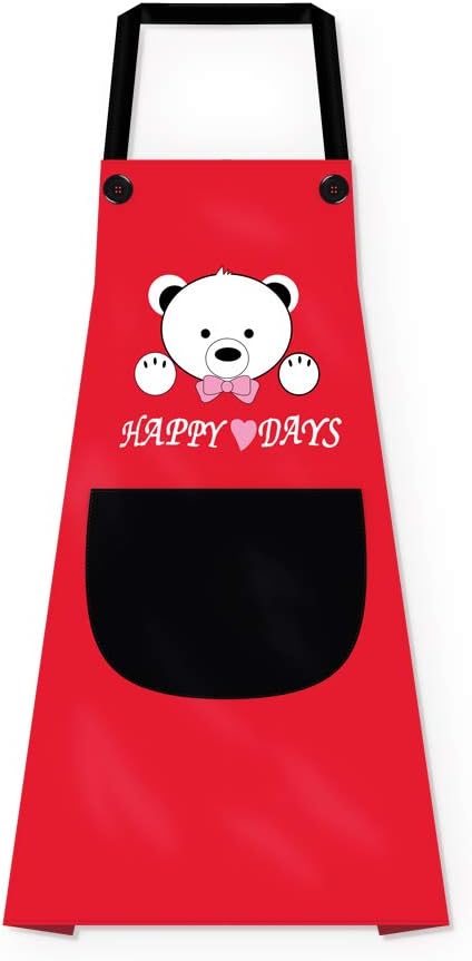 Sugar Treasure Cartoon Bear Waterproof and Oil-Resistant H-typed Adult Kitchen Apron for Women Men Chef(red)