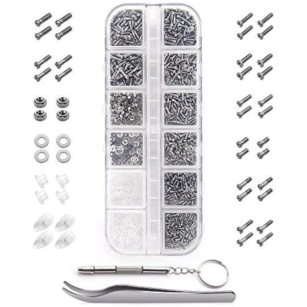 Eyeglasses Repair Kit, 1100Pcs Tiny Screws And 5 Pairs Nose Pads