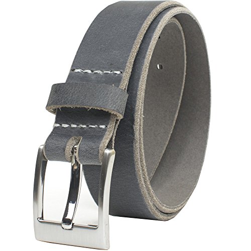 Square Wide Pin Distressed Leather Belt - Nickel Smart - Gray Full Grain Leather Belt with Nickel Free Zinc Buckle - 38