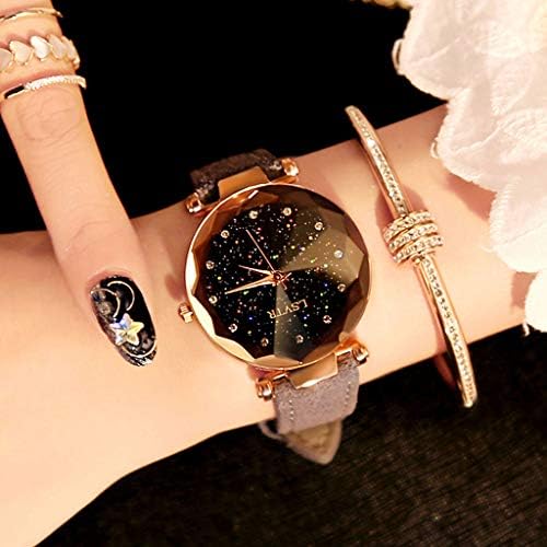 Women's Watches, Starry Sky Dial Diamond Cutting, Suede Pu Belt Leather, Women's Watch, Trendy Waterproof Starry Sky Lady Watch,F