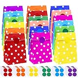 Cooraby 60 Pieces Paper Party Bags Grocery Bags Craft Treat Bags Flat Bottom Paper Party Favor Bags with 96 Pieces Label Stickers for Party Supplies,10 Colors