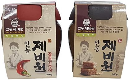 Andongjebiwon Traditional Doenjang Soybean paste Food, Organic and Korean Traditional Soybean Paste, 960g and Traditional Sweet Rice Gochujang, Glutinous Rice Hot Pepper Paste Food, 960g