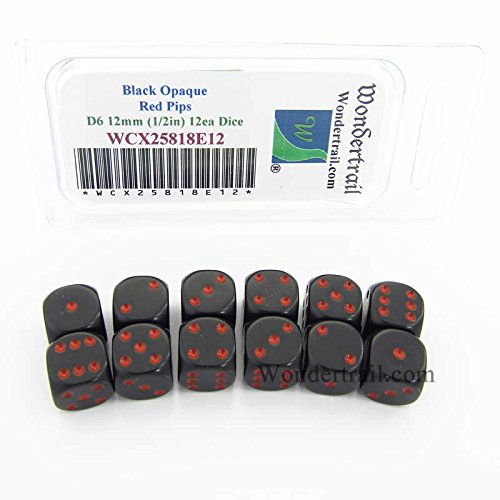 Black Dice with Red Pips D6 12mm (1/2in) Pack of 12 Wondertrail WCX25818E12