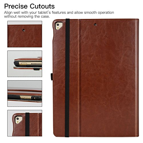 for iPad Pro 12.9 Inch Case 2017/2015 (Old Model,1st & 2nd Generation), Premium PU Leather Business Folio Cover with Auto Wake/Sleep, Document Card Slot, Multiple Viewing Angles,Brown