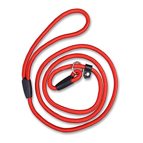 Generic Pet Dog Nylon Adjustable Loop Slip Leash Rope Lead Dog Pet Rope Slip Training Leash Traction Rope (Red, 0.6cm x 130cm)