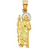 14k REAL Two Tone Gold Religious Saint Jude Thaddeus Charm Pendant