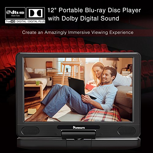 12" Portable Blu Ray Player Support A Region Blue Ray Disc, Region Free DVD, HDMI Out, Sync Screen, 1080P Video, Last Memory, AV in, USB SD, Dolby Audio - NAVISKAUTO