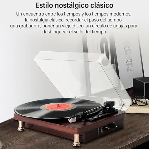 Tocadiscos Totalmente Automático con Transmisión por Correa, Velocidades de 33/45 RPM,Bluetooth Toca Discos de Vinyl, con Altavoces Estéreo Audio Technica 3 Velocidades de Reproducción Vinilos(Negro)