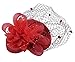 Fascinators Hair Clip Headband Pillbox Hat Bowler Feather Flower Veil Wedding Party Hat, Red, One Size