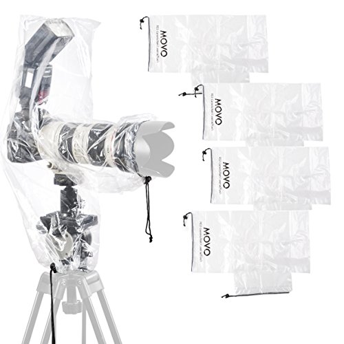 Movo (5 Pack) RC2 Clear Rain Cover for DSLR Camera, Flash, and Lens up to 18" Long