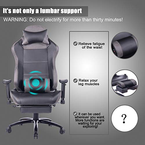Blue Whale Massage Gaming Chair with Footrest Matel Base-Memory Foam Adjustable Backrest Reclining PC Computer Video Gamer Chair Racing High Back Game Chairs PU Leather Desk Office Chair BW/263 Grey - Thumbnail 4