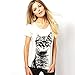 Etosell Retro Lady Crewneck Short Sleeve T-Shirt Cute Cat Print Loose Tops