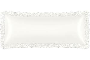LINENLINE Ruffle Satin Pillowcase for Hair & Skin, Body Pillow Cover, White, 20x54 Inches, Envelope Closure, Similar to Silk Pillow Cases, Gifts for Girl