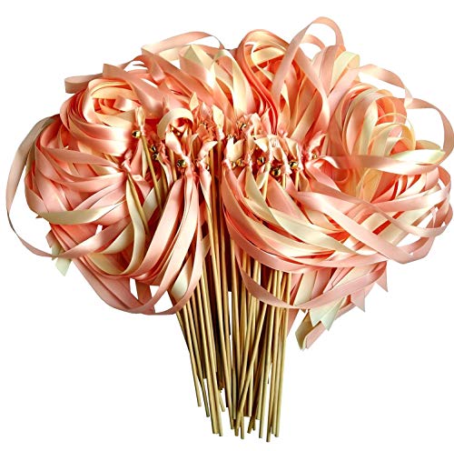 Kingsnow 30 Pack Cheer Ribbon Wands Wedding Send Off Streamers with Bells Silk Fairy Stick Wand Party Favors for Party Activities Baby Shower Holiday Celebration - Thumbnail 2