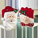 WeYingLe Christmas Kitchen Chair Slip Covers Mr & Mrs Father Christmas Santa for Holiday Party Festival Halloween Kitchen Dining Room Chairs 1 Pair (Chair Covers)