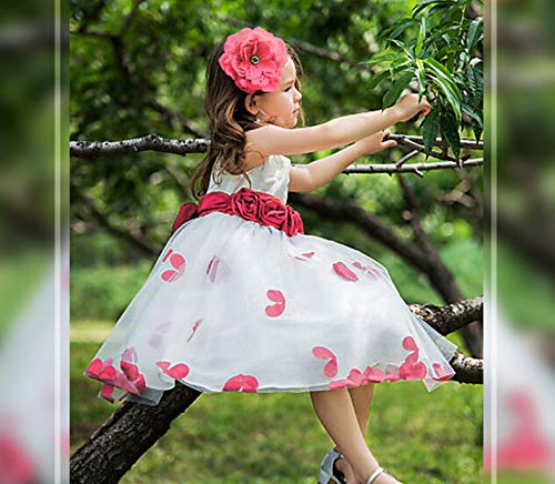 Easter Day Girls Tutu Bow Dress Flower Petals Princess Dress with 3D Roses for Birthday Wedding Party (7/8, Red) - Thumbnail 5