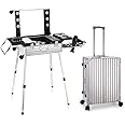 AAGAZA Aluminum Rolling Makeup Case Beauty Makeup Trolley Case LED Light Mirror Case Silver Suitcase Folding Table Bag /1252 (Color : Silver, Size : 40 * 22 * 52cm)