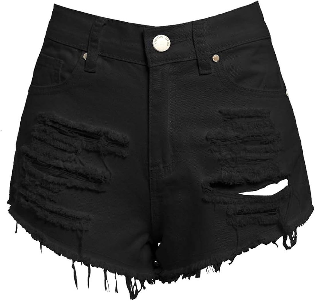SS7 New Women's High Waisted Ripped Shorts, Black, Sizes 6 to 16 (UK - 10)