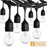 Amico 2 Pack Outdoor String Lights - 49FT Warm Yellow Commercial Grade Weatherproof Vintage Lights with 15s Sockets 16s 11W Dimmable Incandescent Bulbs - Heavy-Duty Decorative Patio Bistro Caf&eacute; Lights
