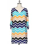 Neon Orange and White Chevron Print Off the Shoulder Dresses – One Shoulder Dresses Orange and Blue Size Medium