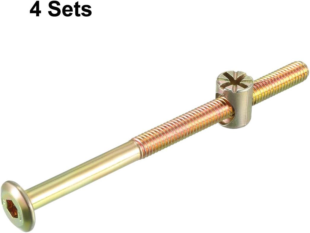 sourcing map M6x90mm Furniture Bolt Nut Set Hex Socket Screw 52mm Thread Length with Barrel Nuts for Beds Headboards Chairs 4 Sets - Image 3