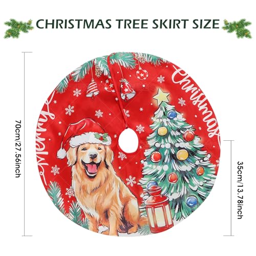 Aqlithle Christmas Tree Skirt, 30 Inches Tree Mat, Dog and Tree Round Xmas Cover for Xmas Indoor Outdoor Home Holiday Merry Christmas Party Christmas Tree Decoration