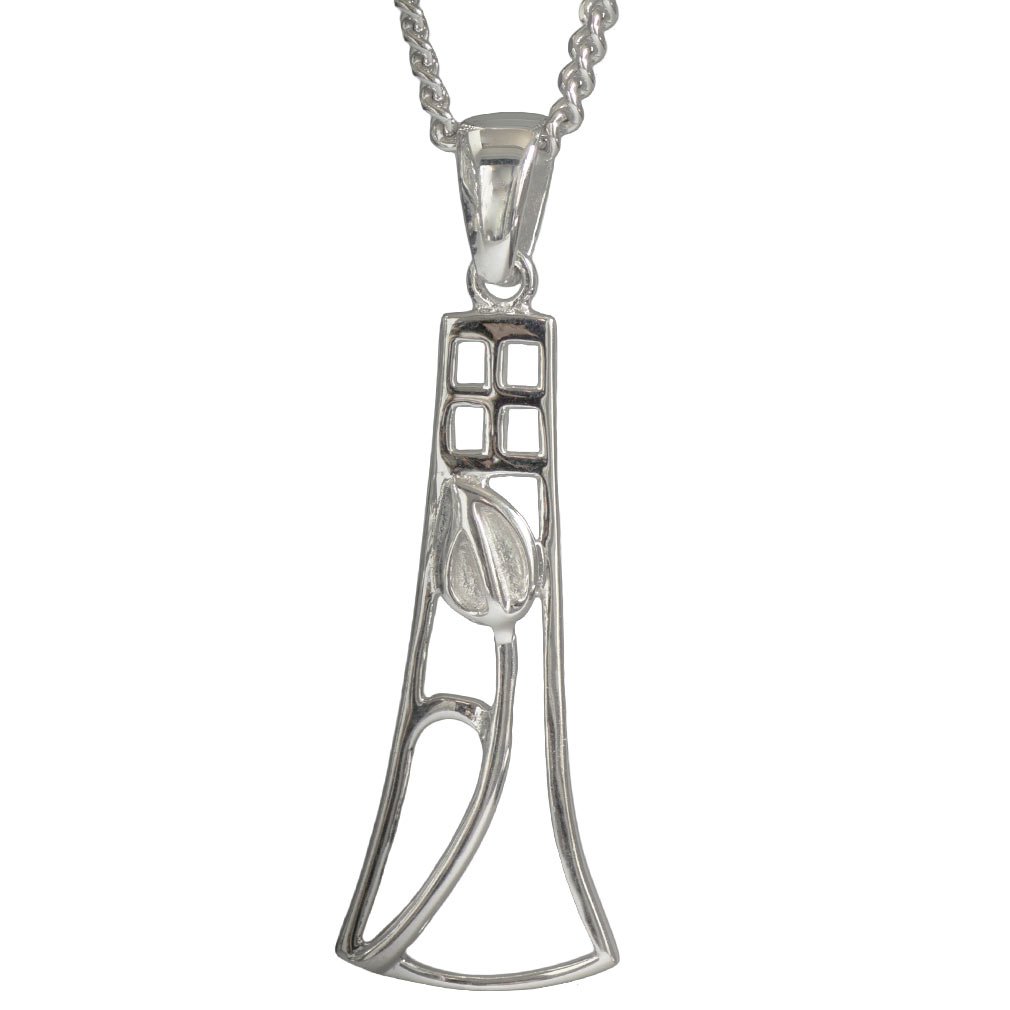 Cairn 925 Sterling silver Charles Rennie Mackintosh pendant necklace with 18" silver chain for women. Jewellery gift box included. Frances. 630 d
