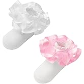 Bmrwtg 2 Pairs Girls Ruffle Lace Cotton Socks,Cute Double Big Lace White Frilly Princess Dress Socks for Toddler Little Girls