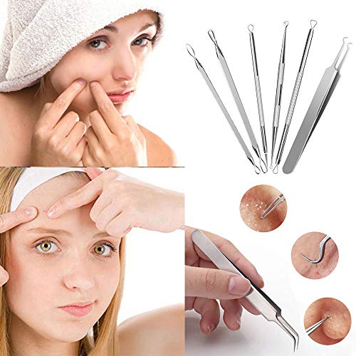 6 PCS Blackhead Remover Kit, Puyujin Acne Extractor Blackhead Tweezers Professional Stainless Pimple Acne Blemish Removal Tools Set Facial Pore Cleaner - Shipped From USA (Sliver 6 Pcs) - Thumbnail 2