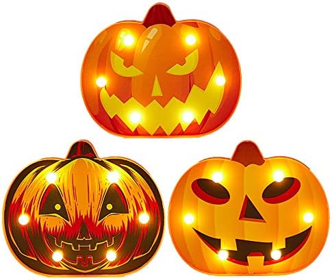 Stariver Life 3 Pcs Jack O' Lantern Halloween Decorations Pumpkin Lights Battery Operated for Halloween Decor Indoor Outdoor Party Ideas 7.7" W X 6.5" H