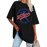 Baseball Shirt Women Oversized Game Day Shirts Dadgers Baseball Fan Shirt Sport Team Fans Short Sleeve Tee