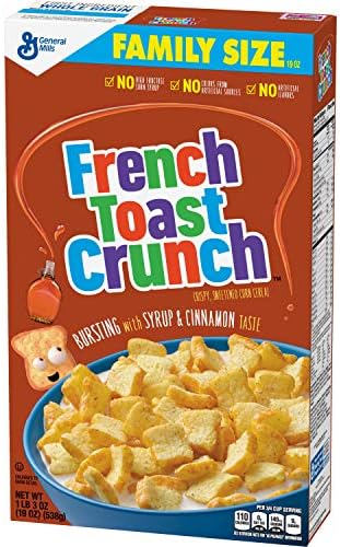 French Toast Crunch Breakfast Cereal, Crispy, Sweet Corn Cereal, Family Size, 19 oz/538 g - Box