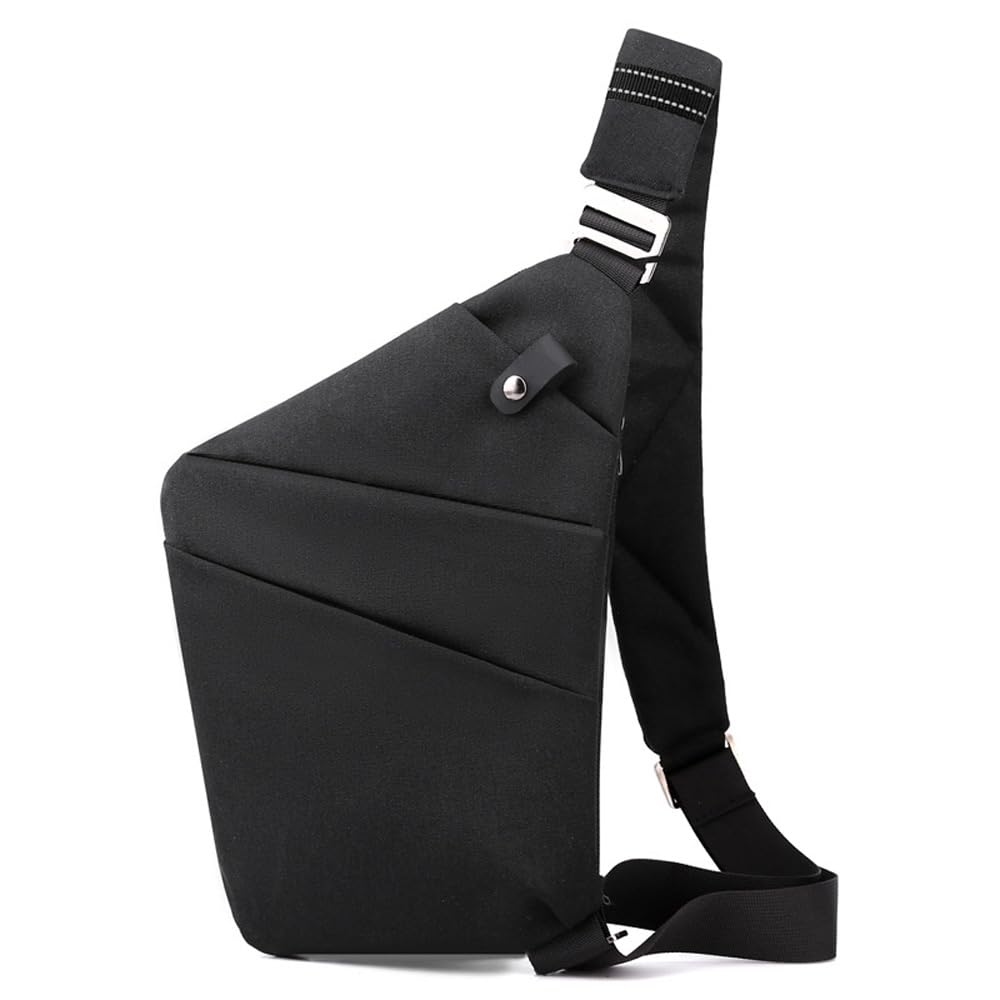 SOUUXIU Chest Bag for Men/Women - Black - 32*20*2cm / 12.6*7.87*0.79in - Unisex-Adults - Utility Style - Zipper Closure - Anti-Theft & Reflective Strips - Women's Chest Bag