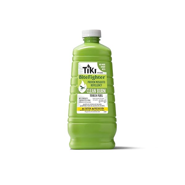 TIKI CLEAN BURN MOSQUITO REPELLENT TORCH FUEL – 1/2 GALLON (64 OZ.), SMOKELESS & LOW-SOOT CITRONELLA, MOSQUITO REPELLENT, PLANT-BASED FORMULA FOR OUTDOOR, PATIO, GARDEN & BACKYARD TORCHES