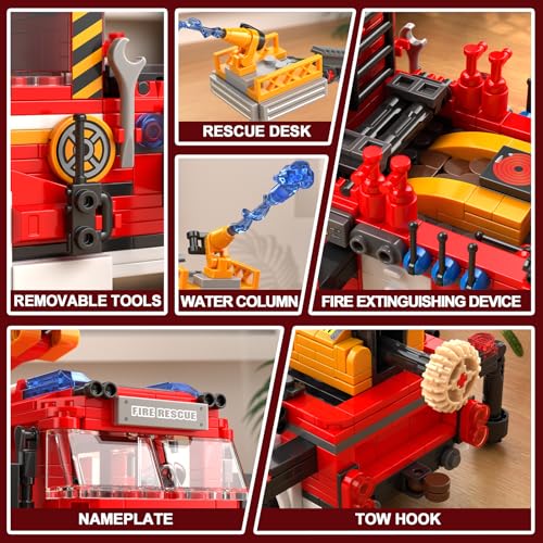 City Fire Truck with Ladder Toy (798PCS), Collectible Emergency Vehicle Model Kit, Birthday Gift for 6 Year Old Boys Girls and Adults