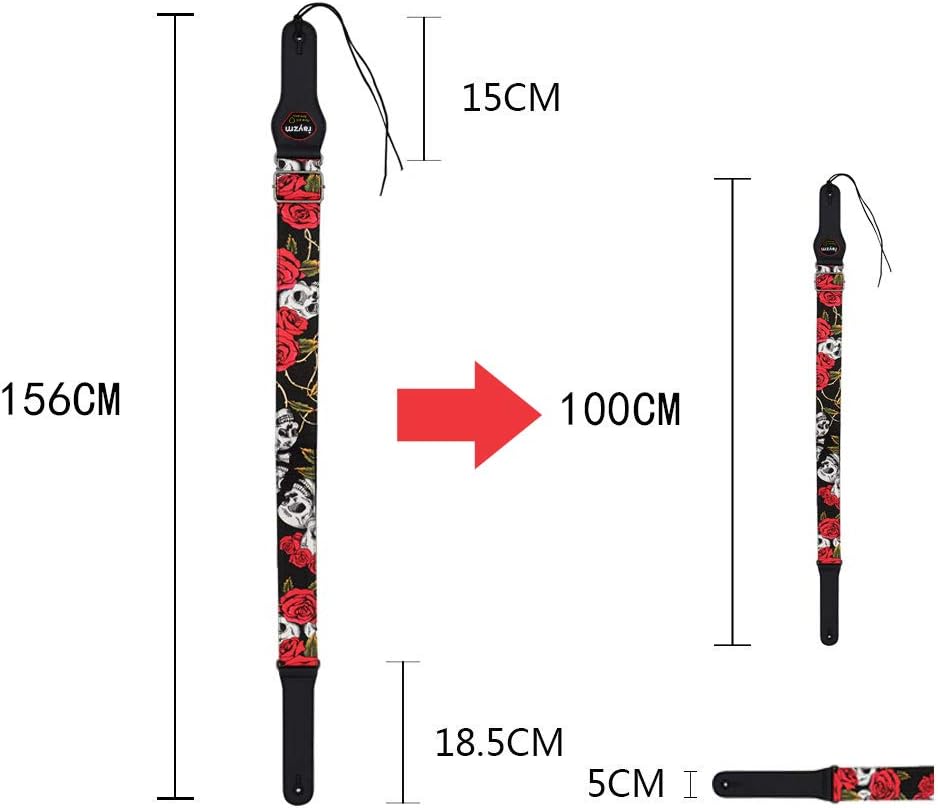 Rayzm Guitar Strap/Bass Strap, Cotton Belt for Acoustic/Electric/Bass Guitar with Plectrum Picks Pocket - Image 3