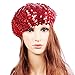 Vintage Women Lady Sparkly Shining Sequin Beret Hat Party Beanie Cap - Red