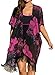Youngbox Chiffon Swimsuit Cover Up Floral Beach Dresses Tunic,Black Red