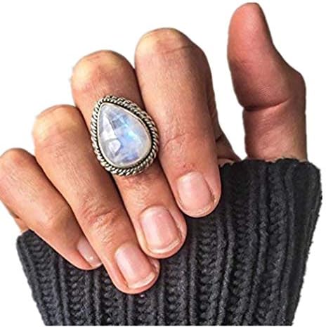 Daoroka Romantic Gifts Rings for Her, Vintage Moonstone Rings for Women Girls Antique Tibetan Silver Water Drop Healing Crystal Ring Boho Indian Jewelry Birthday Gifts …