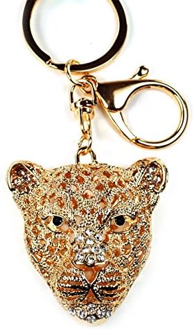 Rhinestone Hollow Jaguar Keychain Crystal Leopard Cheetah Handbag Key Charm Ring Pendant Chain