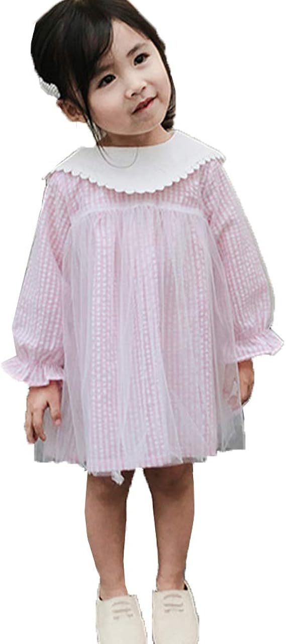 Amazon Yuanyuan 女の子 子供服 ワンピース ガールズ おしゃれ カジュアル メッシュドレス チェック柄 長袖 春秋 洋服 ワンピース チュニック 通販