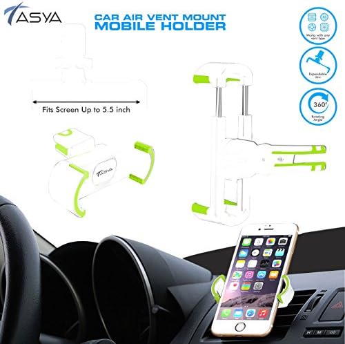 Cell Phone Holder Air Vent 360 Degree Car Holder Mount Cradle for iPhone, Samsung, LG, Nexus, Motorola, Sony, HTC, Google, Windows &amp; Other Smartphones - TASYA (WHITE)