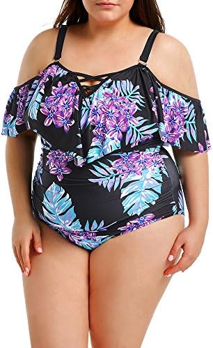 Yzan Womens Plus Size One Piece Swimsuit Ruffle Ladies Swimwear Floral Print Bathing Suit