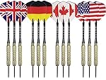 Steel Tip Darts Set (12-Pack) - Aluminum Shafts, Brass Barrels and National Flight Flags - United States, Canada, Germany, England - Professional or Beginner Throwing